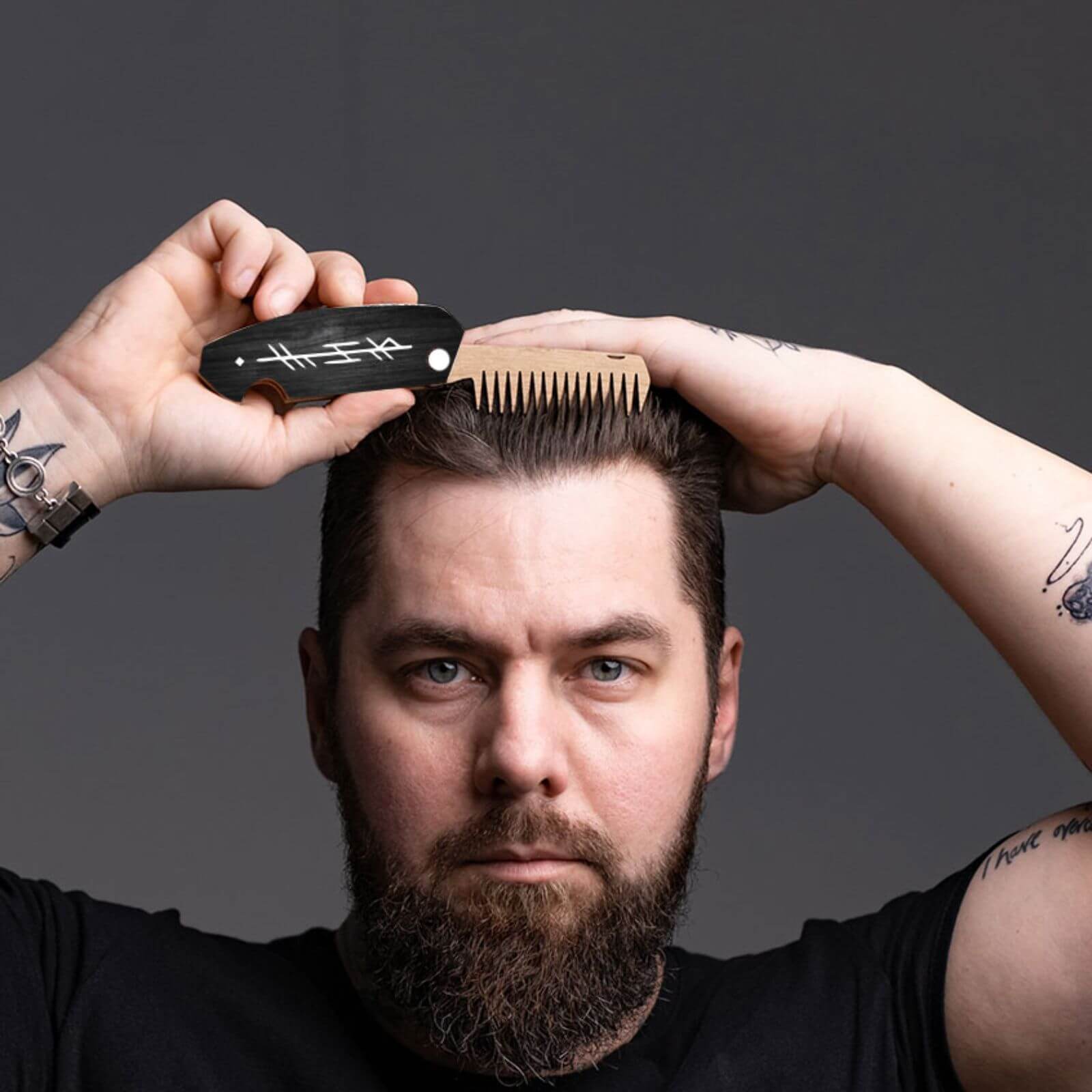 Wooden Beard Comb - Black Runes
