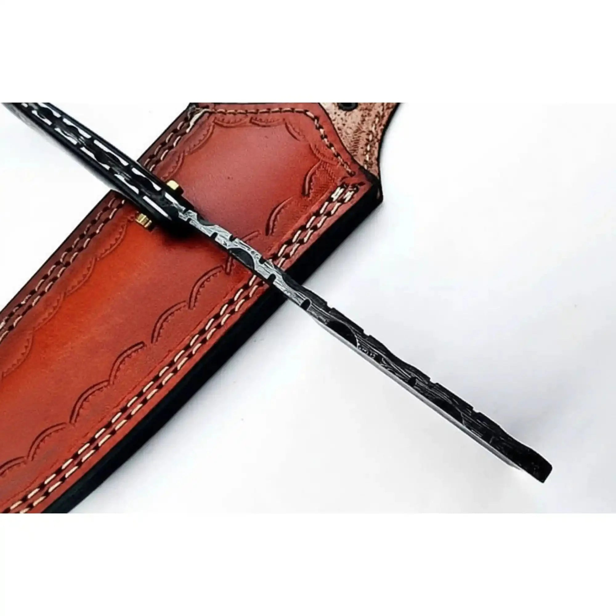 Damascus Steel Straight Barber Razor with Multicolor Wood Handle