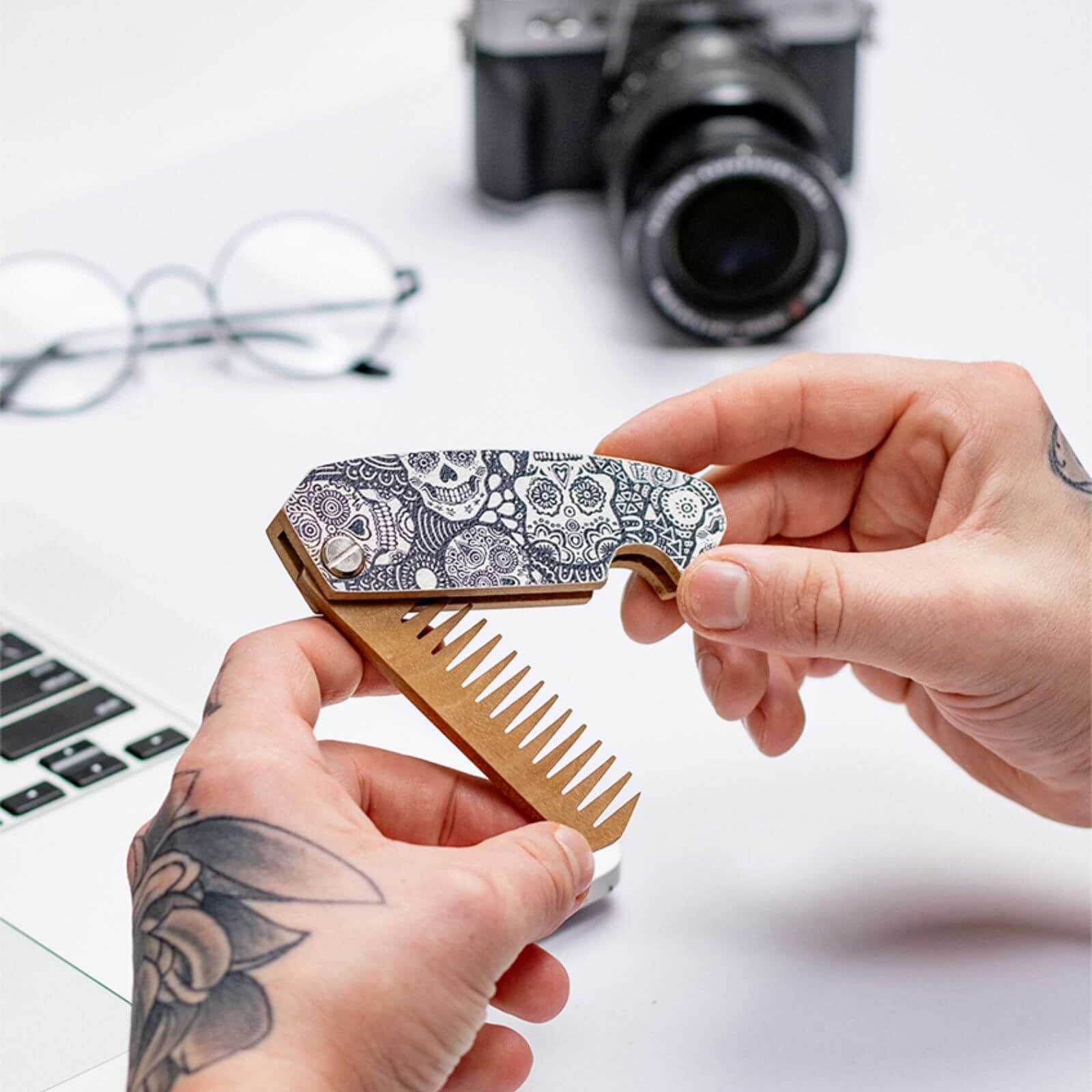 Wooden Beard Comb  - Skull Bright