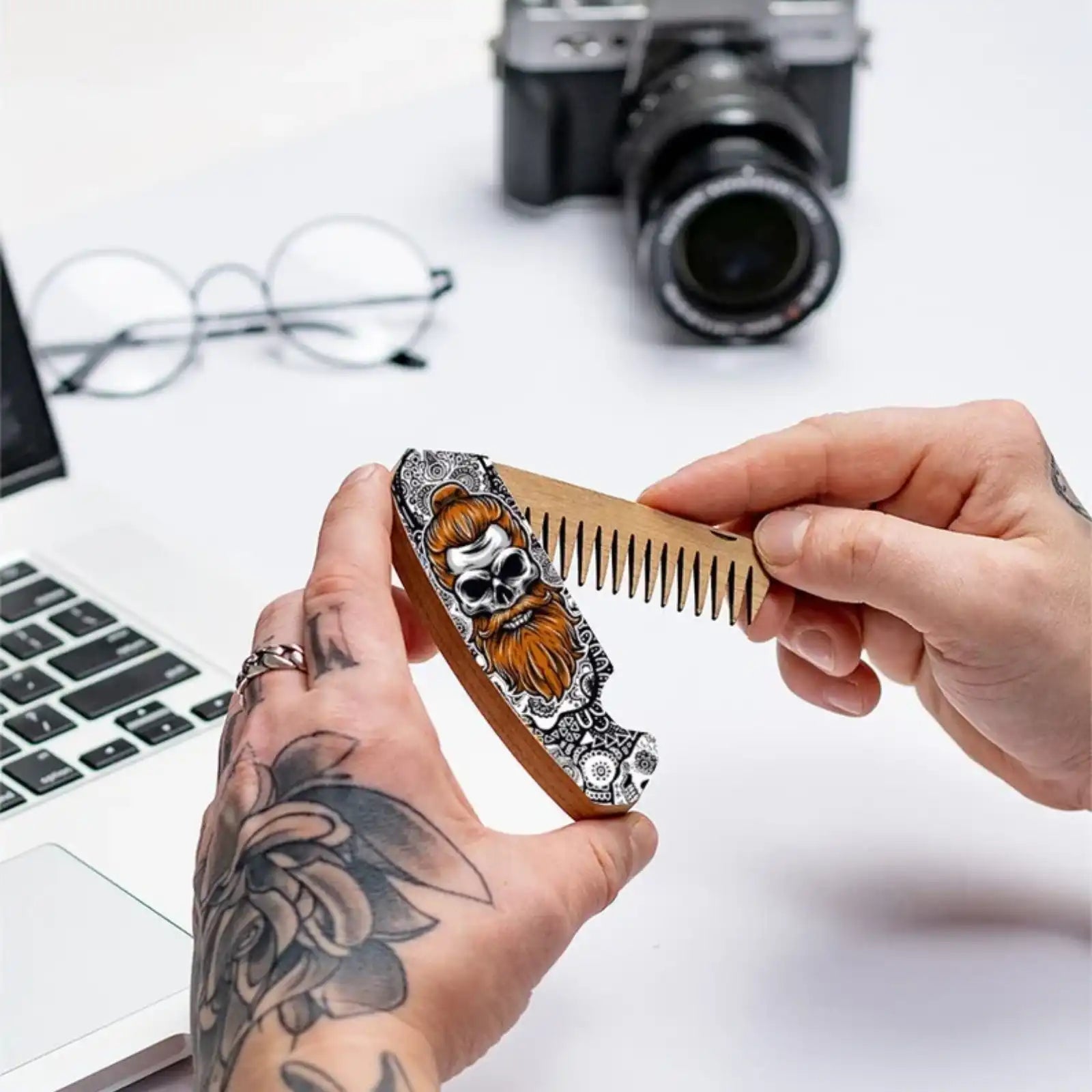 Wooden Beard Comb - Skull Gingerhead