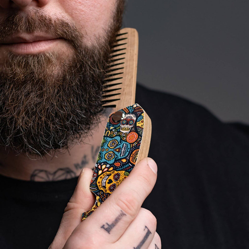 Wooden Beard Comb  - Skull Bright