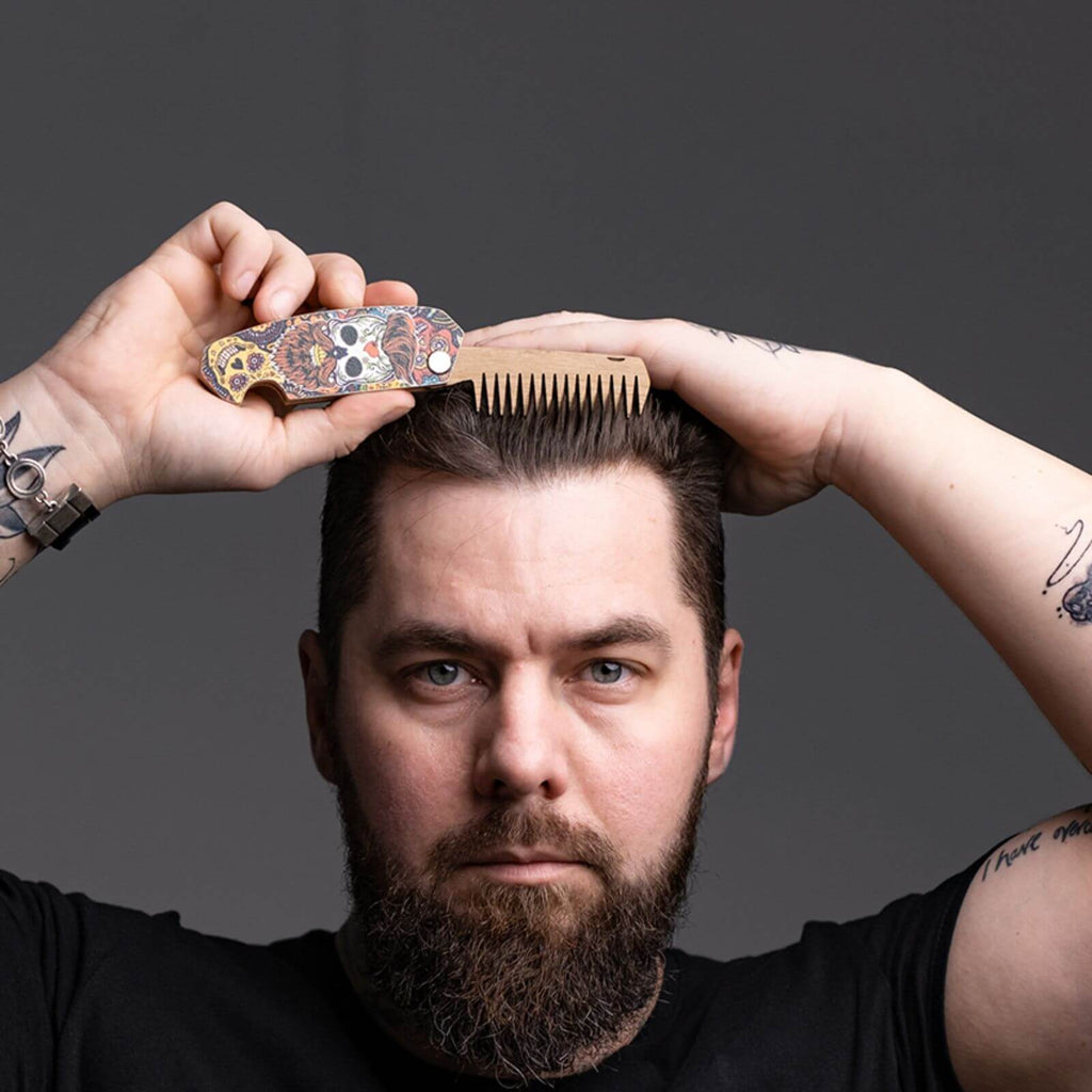 Wooden Beard Comb  - Skull Bright
