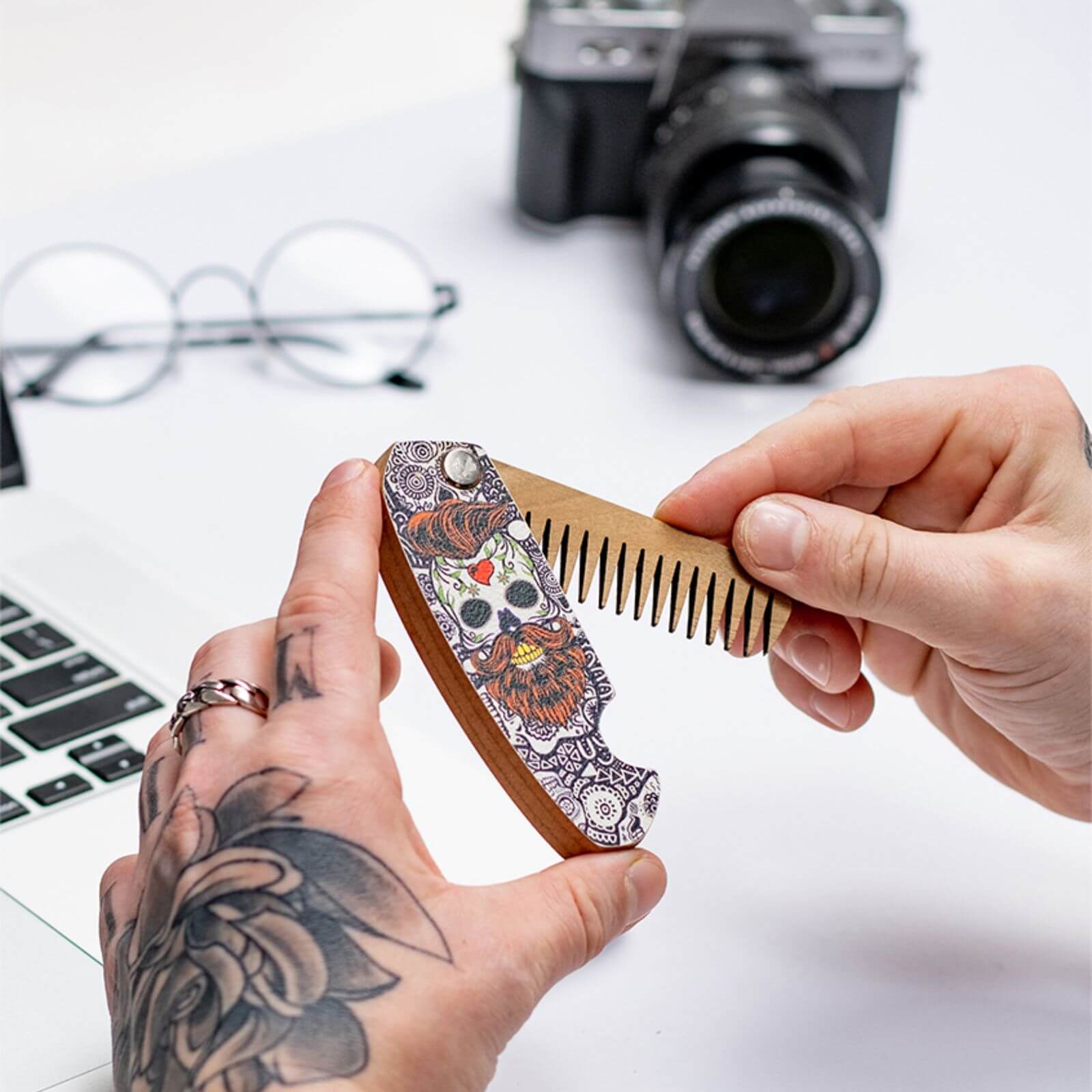 Wooden Beard Comb  - Skull Bright