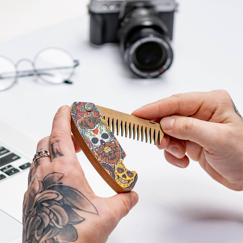 Wooden Beard Comb  - Skull Bright