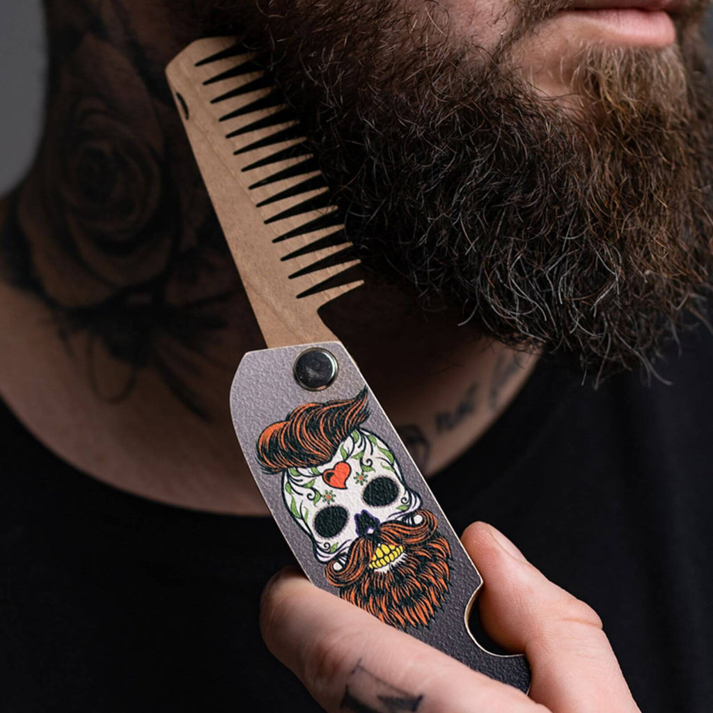 Wooden Beard Comb  - Skull Bright